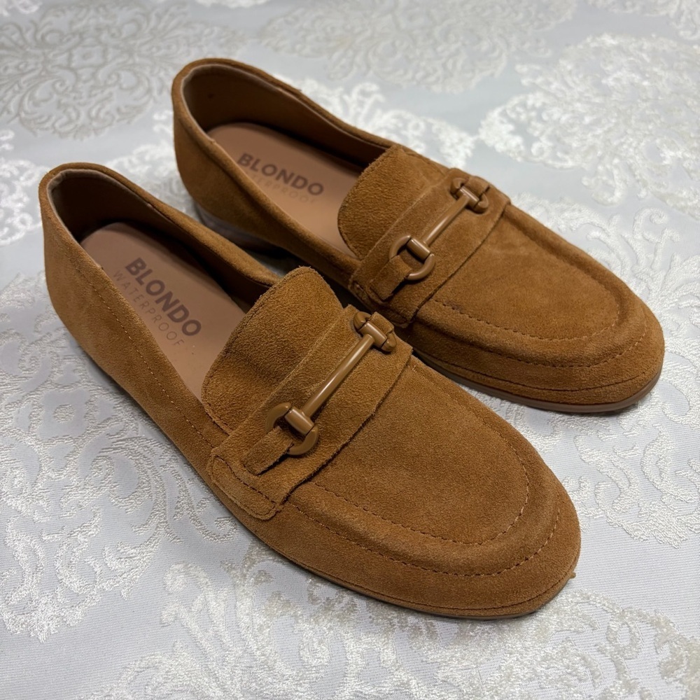 Blondo Waterproof Suede Leather Horse Bit Loafers Cognac Tan Size 7.5